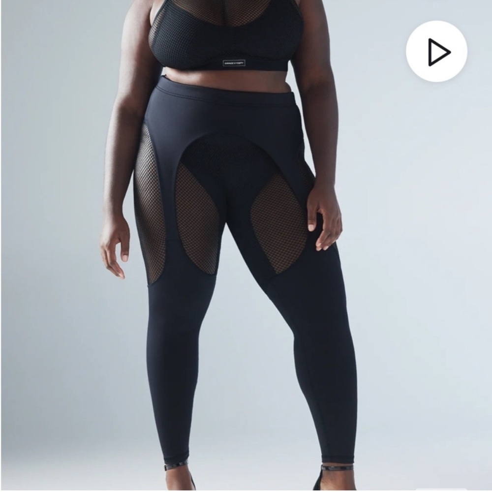 Savage X Fenty Pinup Leggings High Waisted Caviar Fishnet Cutout Black 3X NWT